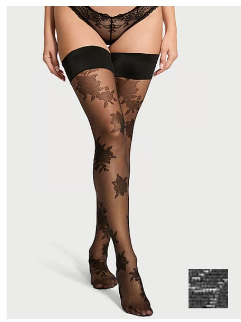 NWT Victoria's Secret black thigh highs with red rose print Size XL